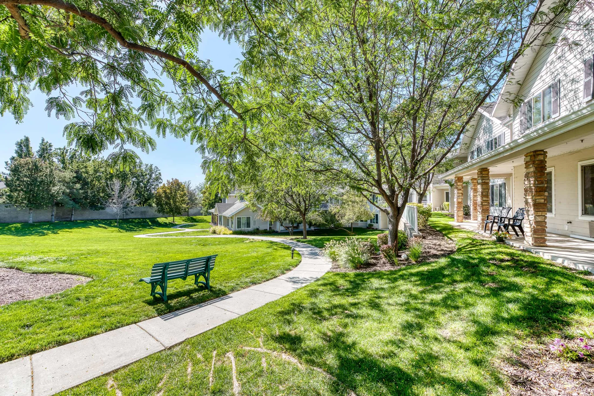 Outdoor walkway, bench, patio Sandy